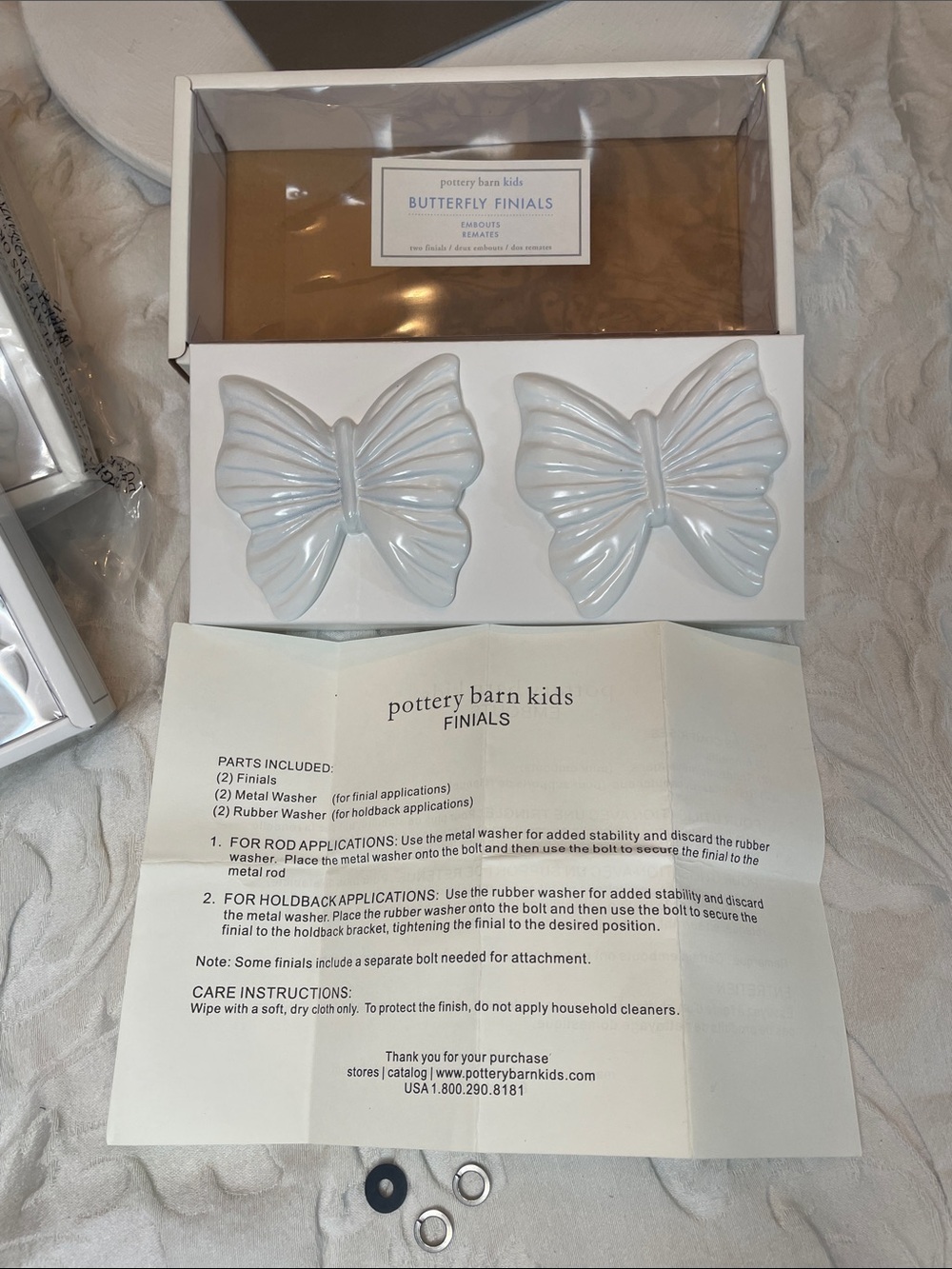 Pottery Barn Kids White Ceramic Butterfly Finials - for curtain rod‎